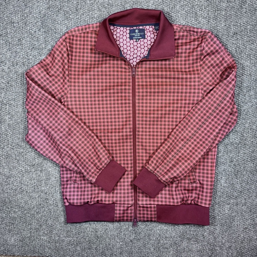 Con.Struct Maroon/Pink Plaid Track Jacket Full Zip Jacket Sz M Slim Fit‎ Stretch